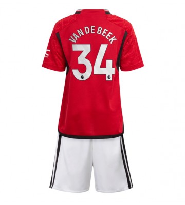 Manchester United Donny van de Beek #34 Hemmakläder Barn 2023-24 Kortärmad (+ Korta byxor)